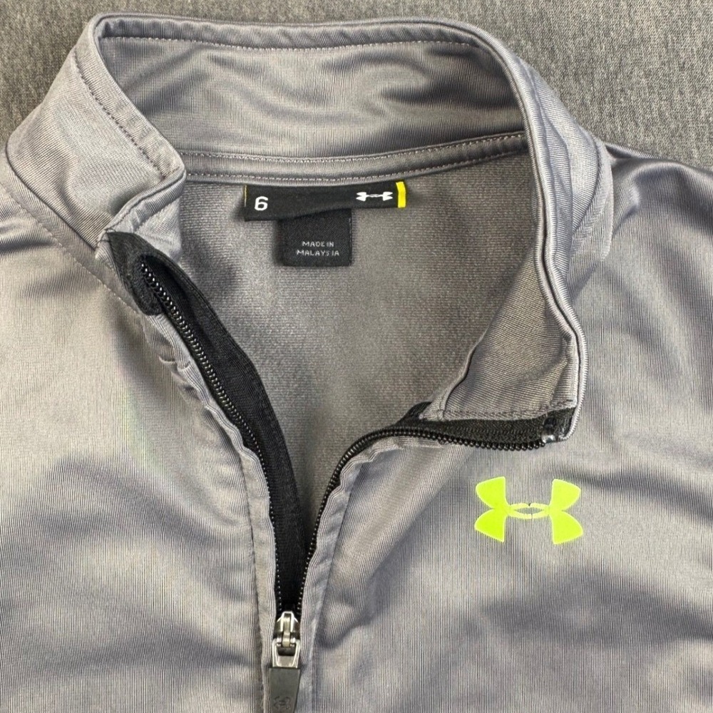 Under Armour Boys Gray Black Colorblock Full Zip Track Jacket Size 6‎ Lime Logo